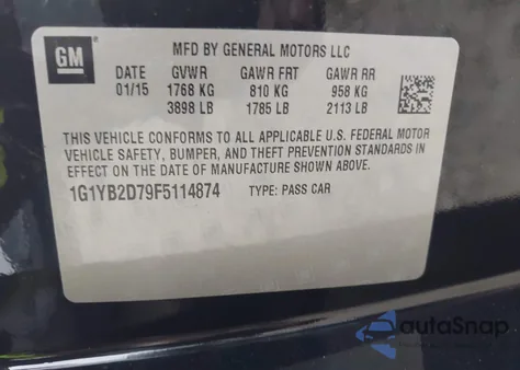 2015 Chevrolet Corvette Stingray from USA, damaged, VIN 1G1YB2D79F5114874